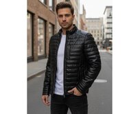 Pánská zimní prošívaná koženková bunda černá Černá, M