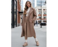 Dlouhý dámský kabát typu baranek, béžový Hnědá, L