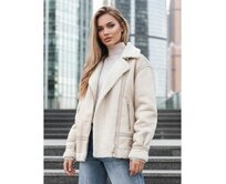 Dámská bunda typu ramoneska s kožešinou béžová Béžová, S