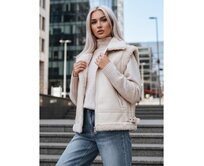 Dámská koženková vesta s kožešinou, béžová Béžová, S