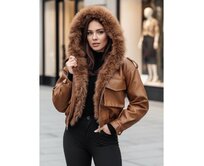Dámská koženková bunda s kožešinou SOFTREBEL hnědá Karamelová, M/L