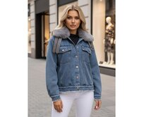 Dámská bunda FURDENIM džínová s kožešinou světle modrá Světle modrá, S