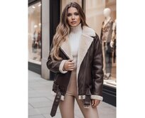 Dámská koženková bunda s kožešinou NORFDIMA hnědá Karamelová, S