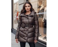 Dámský zimní prošívaný kabát s kapucí BLOOM mokka Karamelová, S