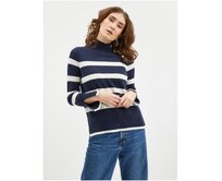 Bílo-modrý dámský pruhovaný svetr Modrá, S