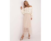 Béžová midi tylová sukně s volánky Béžová, Univerzální