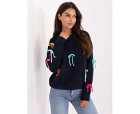 Ecru prolamovaný svetr s knoflíky RUE PARIS Námořnická modrá, Univerzální