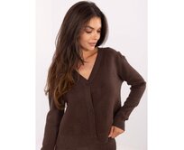 Tmavě hnědý rozepínací svetr s výstřihem do V Hnědá, Univerzální