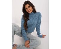 Dámský svetr s rolákem a kostkami modrý Modrá, Univerzální