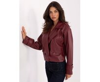 Bordový dvouřadový kabát z ekokože RUE PARIS Kaštanová, Univerzální