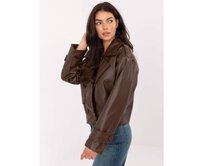 Hnědý krátký kabát z ekokože RUE PARIS Hnědá, Univerzální