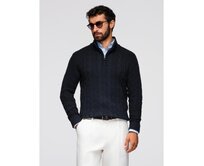 Pánský kostkovaný svetr s rolákem a zipem – černý V2 OM-SWZS-0138 Černá, XXL