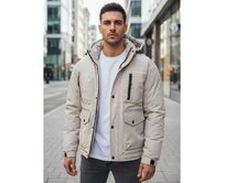 Pánská zimní bunda s kapucí, světle béžová Béžová, L/50