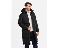 Pánská prošívaná dlouhá bunda s odepínací kapucí - černá V1 Černá, S