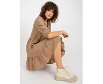 Dámské šaty s volánkem a výstřihem do V HARLY tmavě béžové Vícebarevný, S/M