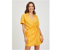 Žlutý dámský zavinovací overal s příměsí lnu Žlutá, 34