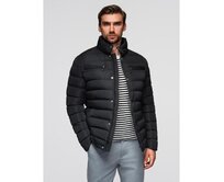 Pánská prošívaná bunda s stojáčkem a zipy na hrudi – černá V1 OM-JALP-0260 Černá, M