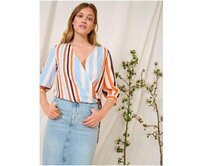 Modro-oranžová pruhovaná zavinovací halenka s tříčtvrtečním rukávem 34 Oranžová, 36