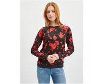 Červeno-černá dámská květovaná mikina Černá, XS