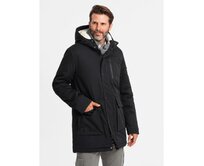 Pánská dlouhá bunda parka sherpa - černá V4 Černá, S