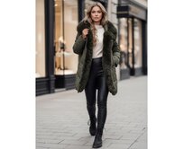 Dámská zimní bunda MORISIO dlouhá prošívaná s kapucí zelená Zelená, S