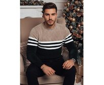 Pánský svetr pruhovaný zelený Béžová, M