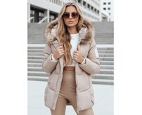 Dámská zimní prošívaná bunda s kapucí, béžová Béžová, XXL