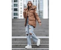 Dámská zimní prošívaná bunda s kapucí, kamelová Karamelová, M