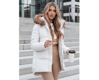 Dámská zimní prošívaná bunda s kapucí, světle béžová Béžová, M