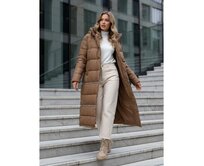 Dámská zimní dlouhá bunda, kamelová Khaki, S