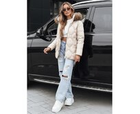 Dámská zimní bunda s kožešinou ecru Ecru, M