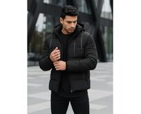 Pánská zimní prošívaná bunda s kapucí černá Černá, S