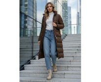 Dámská zimní bunda dlouhá hnědá Hnědá, S