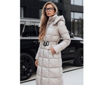 Dámská zimní prošívaná bunda s kapucí, béžová Béžová, S