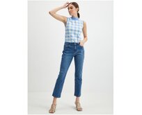 Bílo-modrý dámský kostkovaný top Světle modrá, M