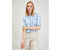 Světle modrý dámský kostkovaný kardigan Světle modrá, S