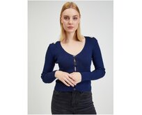Tmavě modrý dámský kardigan s průstřihy Modrá, M