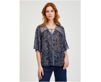 Tmavě modrá dámská vzorovaná halenka Modrá, 32