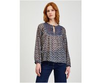 Tmavě modrá dámská vzorovaná halenka Modrá, 34