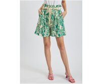 Krémovo-zelené dámské vzorované kraťasy s příměsí lnu Zelená, 34