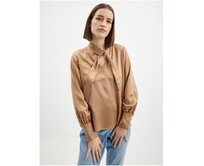 Světle hnědá dámská saténová halenka Hnědá, 36