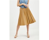 Světle hnědá dámská koženková plisovaná sukně Hnědá, 36