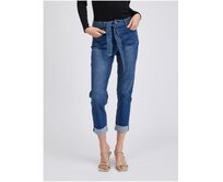 Tmavě modré dámské zkrácené boyfriend džíny Modrá, 38