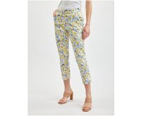 Žluto-bílé dámské zkrácené květované kalhoty Bílá, 38