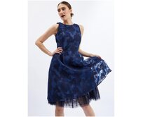 Tmavě modré dámské šaty s ozdobným detailem Modrá, 34