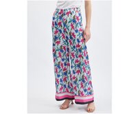 Světle modré dámské květované kalhoty Světle modrá, 34