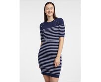 Tmavě modré dámské pruhované svetrové šaty Modrá, S