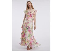 Růžovo-bílé dámské květované maxišaty Růžová, 34