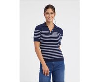 Tmavě modré dámské pruhované úpletové polo tričko Modrá, S