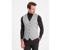 Pánská žakárová vesta bez klop V1 OM-BLZV-0106 světle šedá Šedá, XL